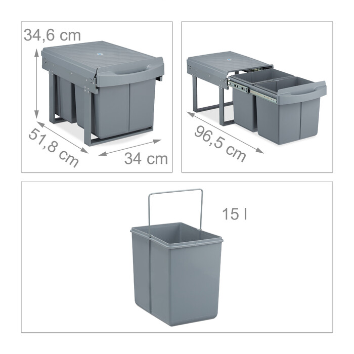 Relaxdays Einbaumülleimer 2x15 l grau