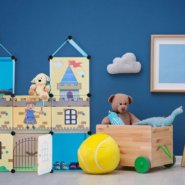 Relaxdays Steckregal Kinderzimmer, coole Ritterburg, Kunststoff, Kinderschrank mit Türen, HxBxT: 128 x 110 x 37 cm, bunt