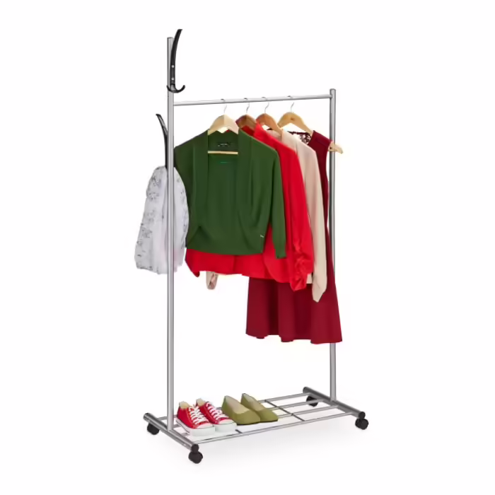 Relaxdays Silberne Garderobe mit Rollen