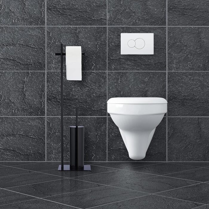 Relaxdays WC Garnitur, stehend, Toilettenpapierständer mit Bürstenhalter, HBT: 78x20x20 cm, mit Bürste, Stahl, schwarz