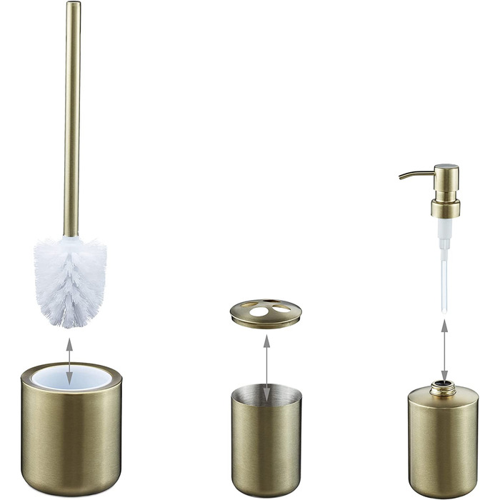 Relaxdays Badezimmer Set, 5-teilig, Badaccessoires Edelstahl gebürstet, komplette Badezimmerausstattung, modern, Gold, 100388