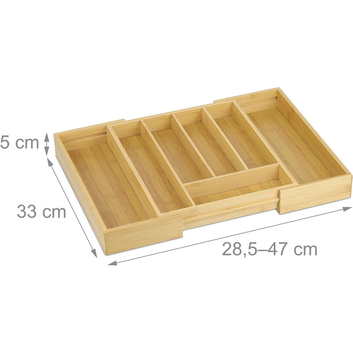 Relaxdays Besteckkasten, ausziehbar, 5-7 Fächer, Bambus & MDF, Besteck Organizer