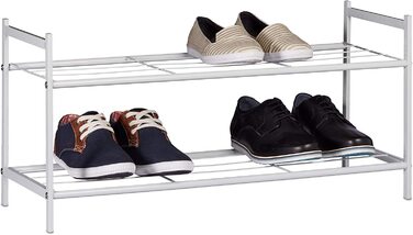 Relaxdays Schuhregal SANDRA, 2 Ebenen, für 6 Paar Schuhe, offen, Metall, Schuhablage, HBT: ca. 33,5 x 69,5 x 26 cm, weiß, Met