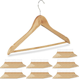 Relaxdays 84 x Kleiderbügel, Hosenbügel aus Holz, Garderobenbügel, Haken 360° drehbar, HxB: 22,5x44,5cm, Holzbügel, Natur/Silber 1 Natur 84er Pack