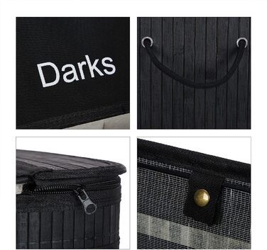 Relaxdays Wäschesortierer, Bambus, 3 Fächer, je 30 Liter, Wäschekorb mit Deckel, Griffe, HxBxT: 63 x 55 x 35 cm, (Schwarz)