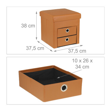 Relaxdays Sitzhocker mit Stauraum 2 Schubladen