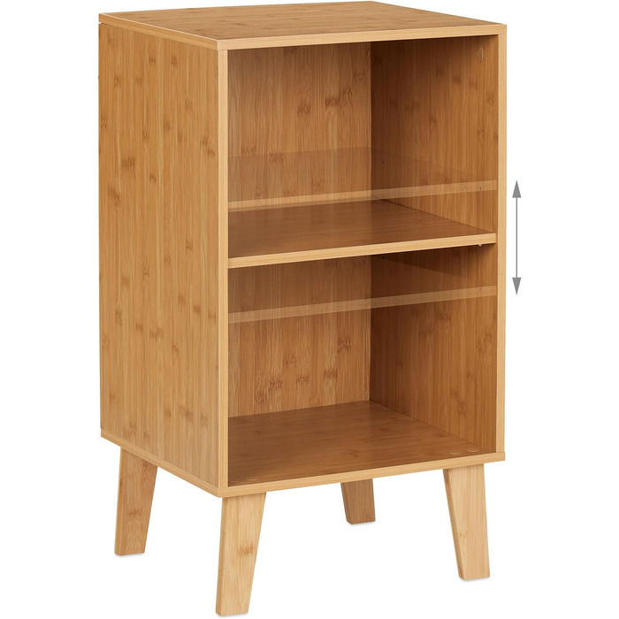 Relaxdays Bücherregal, 2 Fächer, offener Schrank HBT 70 x 40 x 35 cm, höhenverstellbarer Einlegeboden, Standregal, Natur, Bambus, Faserplatte