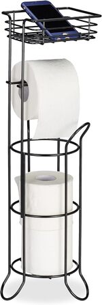 Relaxdays Toilettenpapierhalter stehend, mit Ablage, 3 Rollen Klopapier, modern, Metall, HBT: 57,5x18,5x17,5 cm, (Schwarz)