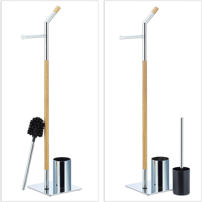 Relaxdays, Toilettenbürste u. Bürstenhalter, Silber-Natur WC Garnitur mit Toilettenpapierhalter, HxBxT 90 x 24 x 20 cm