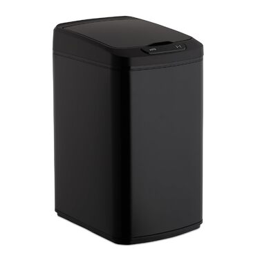Relaxdays Sensor Mülleimer 12l, eckiger Abfalleimer mit Deckel & Inneneimer, Küche & Bad, Automatik Mülleimer, schwarz
