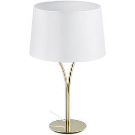 Relaxdays Tischlampe Vintage, mit Stoffschirm & Metallfuß, HxD: 49x30 cm, Nachttischlampe, E27, Schlafzimmer, weiß/gold