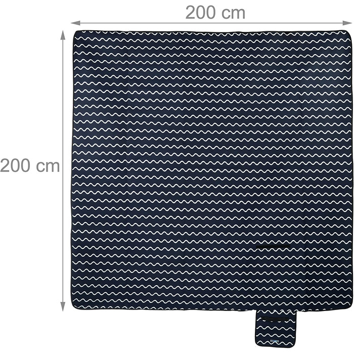 Relaxdays XXL Picknickdecke, 200x200 cm, Fleece Stranddecke, wärmeisoliert, wasserdicht, mit Tragegriff, dunkelblau/weiß