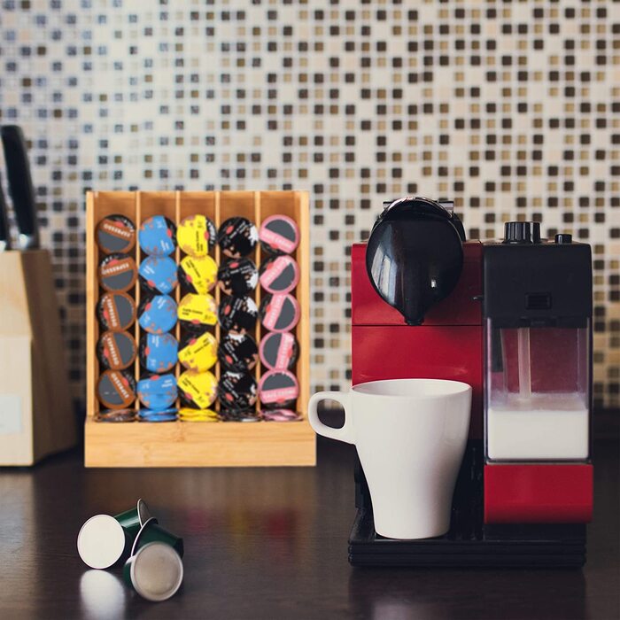 Relaxdays Kapselhalter für Cafissimo Kaffeekapseln, edler Kapselspender, Bambus & Acryl, HxBxT: 29 x