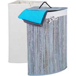 Relaxdays Eckwäschekorb Bambus, faltbar, 60L, 2 Wäschesäcke, HBT 66x49,5x37 cm, grau, 1 Stück