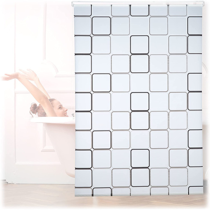 Relaxdays Duschrollo Square, wasserabweisend, Retro Badrollo Wanne u. Dusche, Deckenmontage, 80x240 cm, semitransparent (240 x 140 x 5 cm)
