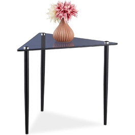 Relaxdays Beistelltisch, Couchtisch dreieckig, HBT 41x50x50 cm, Glas & Stahl, Wohnzimmer, Sofatisch modern, grau-schwarz