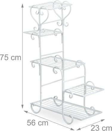 Relaxdays Blumenregal Metall, Vintage, 75x56x23 cm, Blumentreppe 5 Ablagen, Eisen (Weiß)