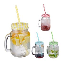 Relaxdays Bunte Trinkgläser mit Deckel 4er Set