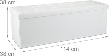 Relaxdays Faltbare Sitzbank XL Kunstleder, 38x114x38 cm, Sitztruhe mit Stauraum, weiß