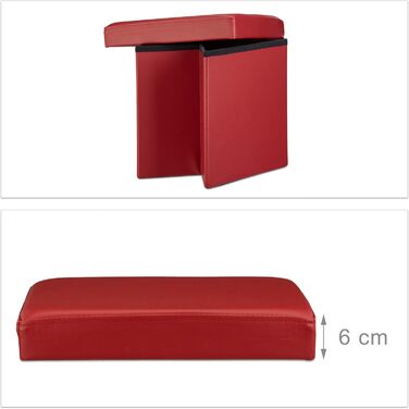 Relaxdays Sitzhocker, Leder, 38x38x38 cm, Dunkelrot