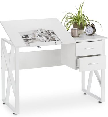 Relaxdays Schreibtisch neigbar, verstellbare Arbeitsfläche, Laptoptisch oder Zeichentisch, HBT 75x110x55cm, weiß