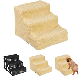 Relaxdays Hundetreppe 3 Stufen, kleine & große Hunde, Bett & Couch, Stoffbezug, Tiertreppe innen, HBT 30x35x45 cm, (beige, 30 x 35 x 45 cm)