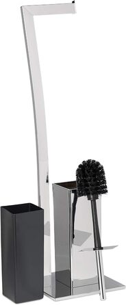 Relaxdays Stand WC Garnitur WIMEDO eckig HBT: 71 x 20 x 20 cm Toilettenbürstenhalter aus Edelstahl mit Lackierung Toilettenpapierhalter und Klorollenhalter als freistehende WC Bürstengarnitur, (Silber)