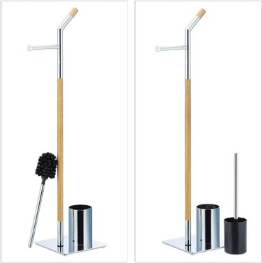 Relaxdays, Toilettenbürste u. Bürstenhalter, Silber-Natur WC Garnitur mit Toilettenpapierhalter, HxBxT 90 x 24 x 20 cm