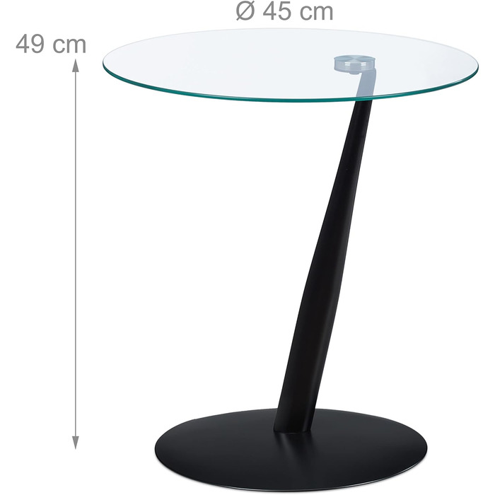 Relaxdays Beistelltisch, runder Couchtisch, H x D: 49 x 45 cm, Glas & Stahl, für Wohnzimmer, moderner Sofatisch, schwarz