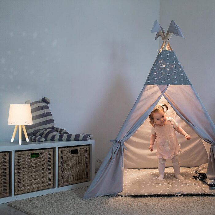 Relaxdays Tischlampe Kinderzimmer, Nachttischlampe Sterne, E14, 40 cm, mint