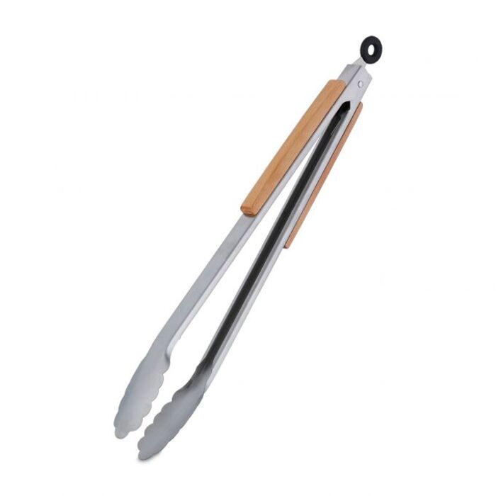 Relaxdays Edelstahl Grillzange mit Holzgriff