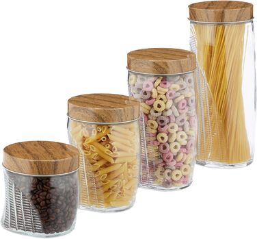 Relaxdays Vorratsgläser 4er Set, 600-2000 ml, Schraubdeckel Metall, transparent