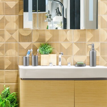 Relaxdays 4-tlg. Badezimmer Set in mattem Silber