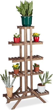 Relaxdays Blumentreppe 5 Ebenen, Holz, Innen, Mehrstöckig, 142,5x83x28,5 cm, Dunkelbraun