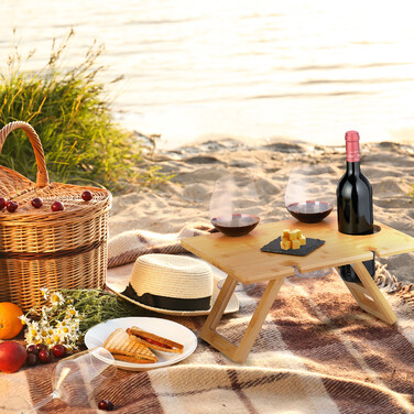 Relaxdays Eckiger Picknick Weintisch aus Bambus