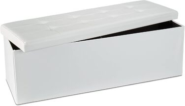Relaxdays Faltbare Sitzbank XL Kunstleder, 38x114x38 cm, Sitztruhe mit Stauraum, weiß