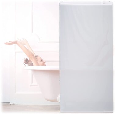 Relaxdays Duschrollo,  Seilzugrollo für Dusche & Badewanne, Decke & Fenster, Badrollo wasserabweisend, weiß, PVC, Aluminium, Kunststoff (80x240 cm)