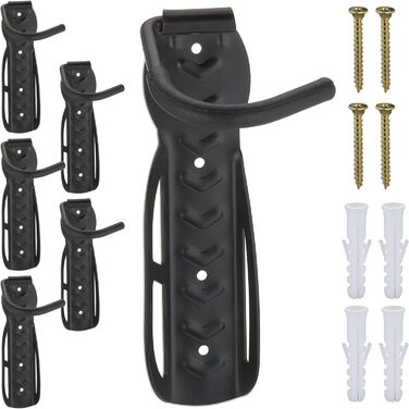 Relaxdays Fahrrad Wandhalterung, 6er Set, Fahrradaufhängung bis 25 kg, vertikal, Wand Fahrradhalter, Metall, schwarz