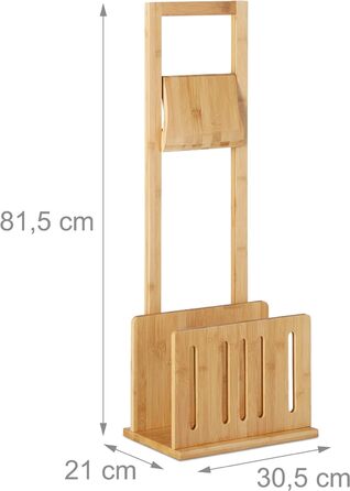Relaxdays Toilettenpapierhalter mit Zeitungsständer, Bambus, Stand WC Garnitur, Zeitungsablage, HBT 81,5 x 30,5 x 21 cm, natur
