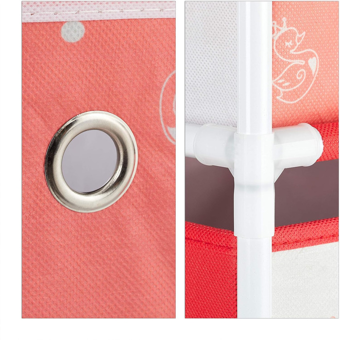 Relaxdays Kinderregal mit  Spielzeug, Mädchen, Schwan-Design, Regal Kinderzimmer, HBT: 62 x 53 x 30 cm, weiß/rot (3 Boxen)