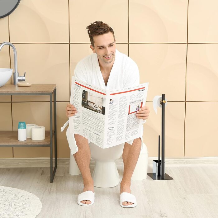 Relaxdays WC Garnitur, stehender Toilettenpapierhalter, Bürstenhalter mit Klobürste, HxBxT: 77,5 x 21,5 x 20 cm, schwarz