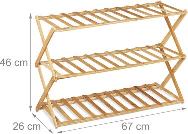 Relaxdays Bambus Schuhregal, 3 Ebenen, 9 Paar Schuhe, HBT: 46x67x26 cm