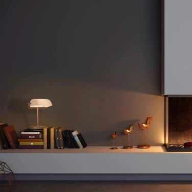 Relaxdays Bankerlampe, neigbarer Glasschirm, Metallsockel, E14, Schreibtischlampe Retro, Bibliothekslampe, weiß/messing, 33 x 26 x 20 cm