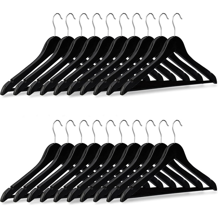 Relaxdays 00 x Kleiderbügel Holz, Garderobenbügel, klassisch, Hemden & Hosen, 360° drehbar, Bügel HxB 23 x 44 cm,    00er Pack (1, Schwarz, Silber, 44 x 23 x 1 cm)