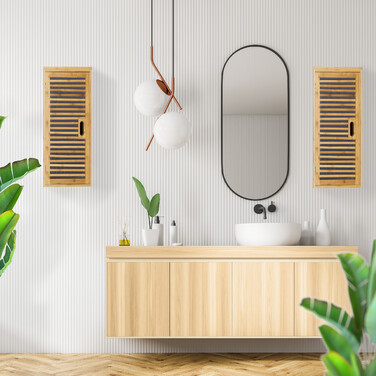 Relaxdays Badezimmer Hängeschrank Bambus 2 Ablagen