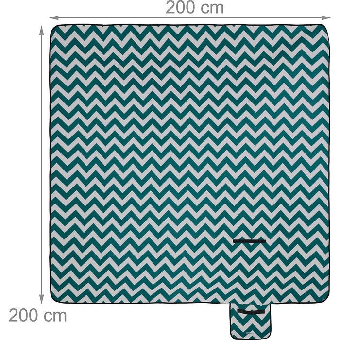 Relaxdays Picknickdecke XXL, 200x200 cm, wärmeisoliert & wasserdicht, Tragegriff, Faltbare Fleece Stranddecke, grün/weiß
