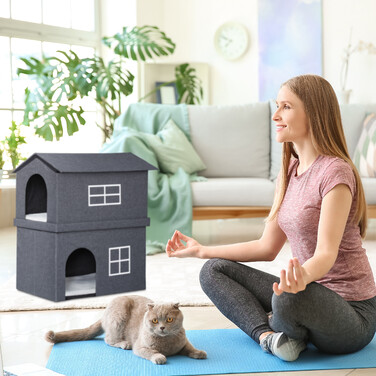 Relaxdays Katzenhaus 2 Etagen für drinnen