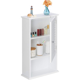 Relaxdays Badschrank, 3 Fächer, Lamellentür, 70x42x16,5 cm, platzsparend, weiß