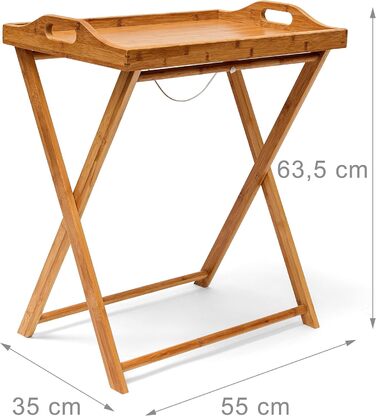 Relaxdays Tabletttisch, Bambus, HxBxT: 63,5 x 55 x 35 cm, klappbarer Beistelltisch mit Tablett, für Frühstück, Natur Single