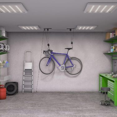 Relaxdays 2 x Fahrradlift im Set, mit Seilzug, universal Fahrradhalterung, zur Deckenmontage, für 2 Fahrräder